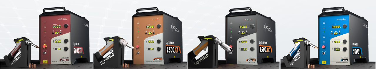 The four LightWELD models side by side: 2000 XR, 1500 XR, 1500 XC and 1000.